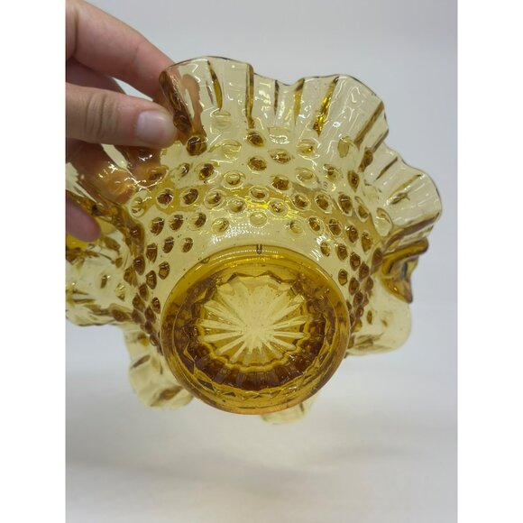 VTG Glass Amber Hobnail Ruffled Edge 5.75" Candy Basket Dish Handle - Picture 4 of 6